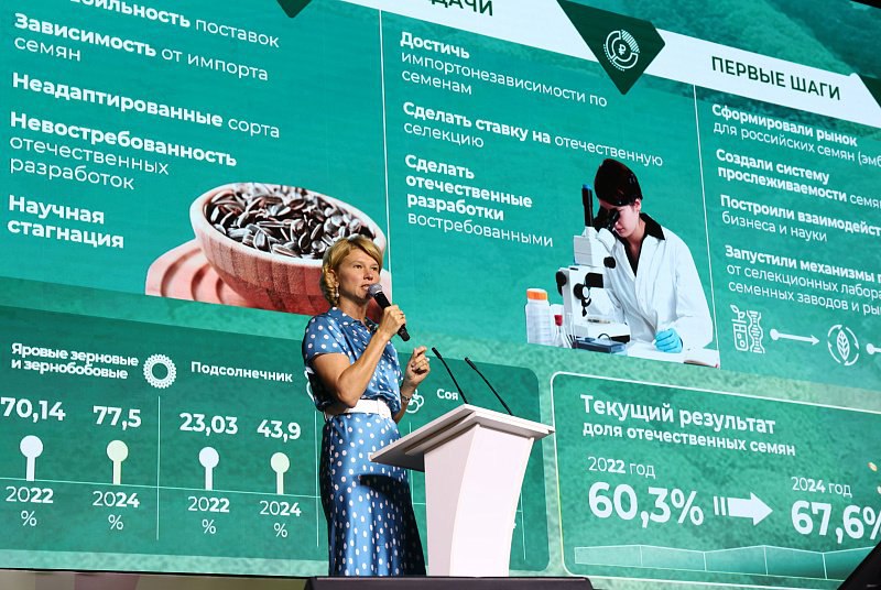 ПОЛИТИКА ПОДДЕРЖКИ РОССИЙСКОЙ СЕЛЕКЦИИ И СЕМЕНОВОДСТВА БУДЕТ ПРОДОЛЖЕНА ЛУТ Политика поддержки отечественной селекции и семеноводства в России будет продолжена заявила министр сельского хозяйства РФ Оксана Лут на пленарном заседании второго всероссийского форума селекционеров и семеноводов Русское поле 2025 в Казани По ее словам среди ключевых задач в данном сегменте повышение доли отечественных семян ускорение вывода новых сортов адаптация к климатическим изменениям подготовка специалистов и плотная кооперация с бизнесом Лут подчеркнула что ключевым заказчиком отечественных селекционных достижений являются аграрии При этом по ее словам критически важный фактор скорость вывода на рынок новых разработок Меняется климат и экономика производства а значит необходимо переходить к современным методам в том числе маркерной и геномной селекции цифровому фенотипированию предиктивным моделям и другим технологиям сокращающим цикл вывода сорта до 2 5 лет Подробнее clck ru 3No4Hu