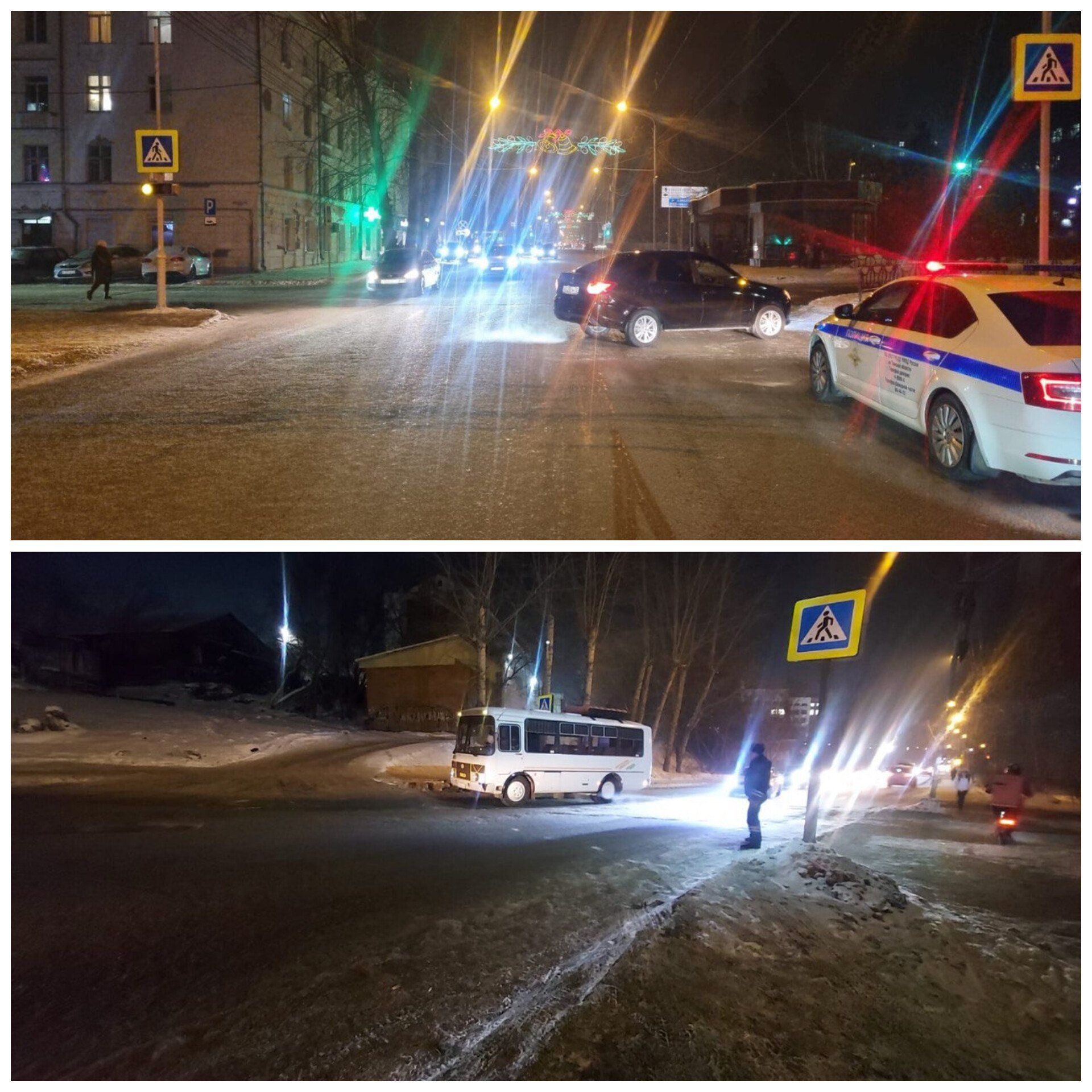 Двух человек сбили на пешеходных переходах в Томске за вчерашний вечер. Полиция ищет очевидцев ДТП.    23 декабря около 19 часов 00 минут на проспекте Кирова, 20 города Томска автомобилем "Лада Гранта", под управлением 55-летнего мужчины-водителя, совершен наезд на пешехода. По предварительной информации, 64-летняя женщина -пешеход переходила проезжую часть по нерегулируемому пешеходному переходу. Женщина-пешеход доставлена в медицинское учреждение для осмотра.    Около 19 часов 15 минут на Московском тракте, 6/4 города Томска частным автобусом «ПАЗ», под управлением 48-летнего мужчины-водителя, совершен наезд на пешехода. По предварительной информации, 19-летняя девушка-пешеход переходила проезжую часть по нерегулируемому пешеходному переходу. Пострадавшая с травмами доставлена в медицинское учреждение.    Подписаться! Регион-70      Прислать новость