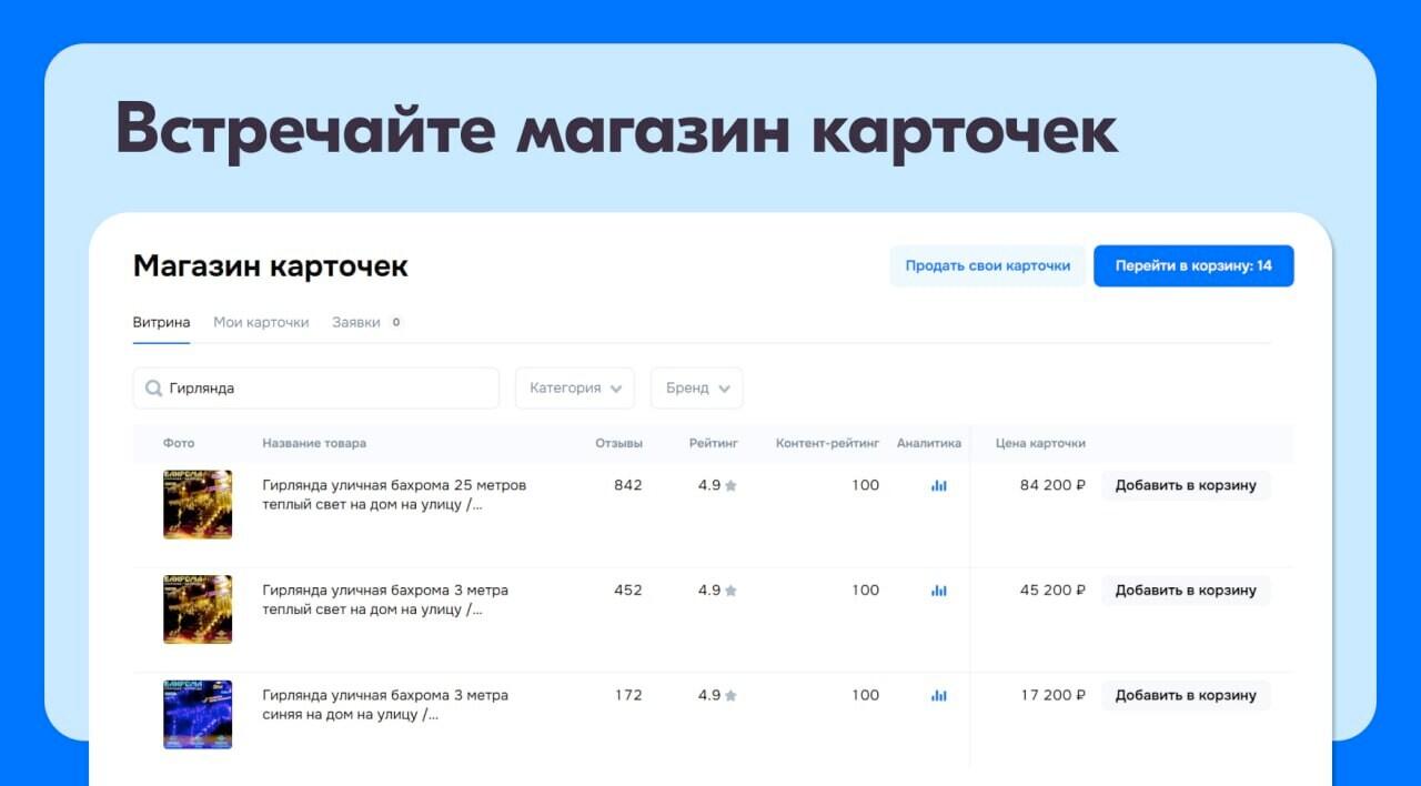 На Ozon теперь можно покупать и продавать карточки товаров  В «Магазине карточек» можно искать карточки, выставлять их на продажу или покупать их. В Ozon обратили внимание, что до этого продавцам приходилось искать друг друга за пределами платформы и договариваться лично.  Теперь же всё будет прозрачно и безопасно. Ozon считают, что инструмент актуален тем, кто передаёт бизнес партнёру или хочет запустить новый ассортимент без необходимости заводить новую карточку.