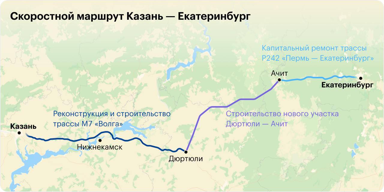 Трассу М-12 от Казани до Екатеринбурга планируют открыть к концу июня этого года  А в 2026 году трасса будет продлена до Тюмени