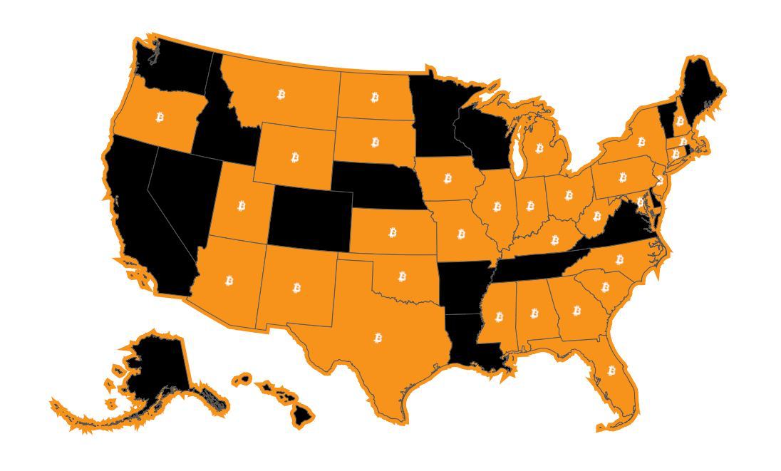 Карта штатов Америки, в которых были поданы законопроекты о создании биткоин-резерва  Законопроекты не были приняты в Монтане, Северной Дакоте, Пенсильвании, Южной Дакоте и Вайоминге.           — ставь реакцию для поддержки канала