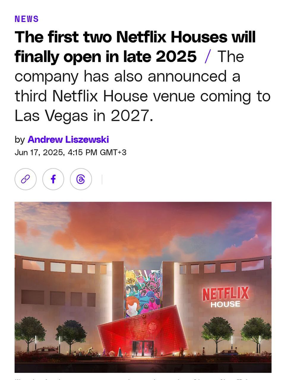 Netflix запускает свои диснейленды. Первый развлекательный центр площадью более 9000 м² откроется в конце 2025 года в Филадельфии, чуть позже в Далласе, а третий — в Лас-Вегасе к 2027. Внутри будут аттракционы по мотивам «Игры в кальмара», «Очень странных дел» и «Бриджертонов». Плюс рестораны, магазины мерча и VR-игры. Но главная фишка — не аттракционы, а контент для соцсетей. Netflix понимает: люди идут туда не ради острых ощущений, а ради сторис в инсту. Каждая локация спроектирована как фотозона. Если там не будет зоны с «Конем БоДжеком» — даже не думайте меня приглашать