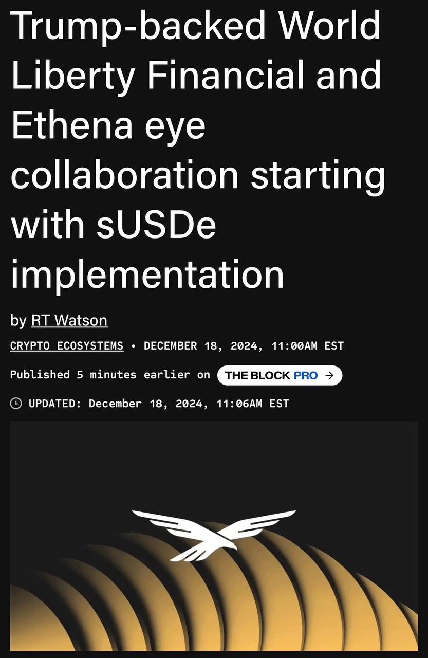 World Liberty Financial, получившая поддержку от Дональда Трампа, и Ethena намерены установить «долгосрочное партнерство», которое стартует с внедрения доходного токена sUSDe.  Оставайтесь в курсе последних новостей вместе с