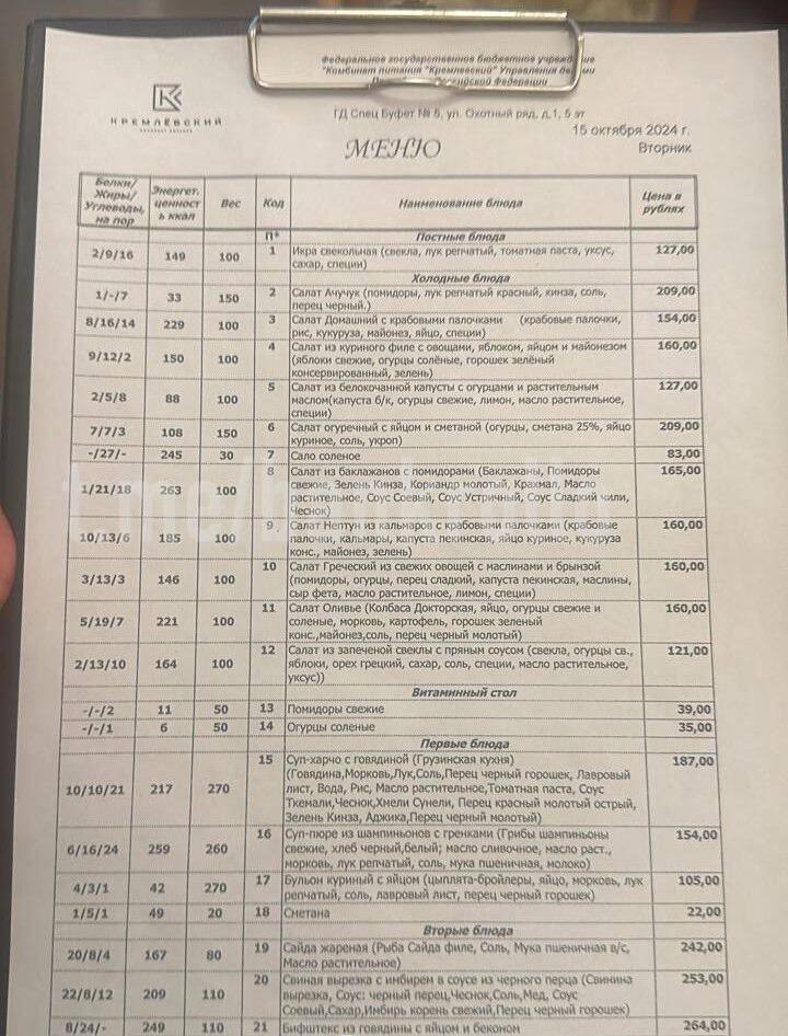 Многие сотрудники Госдумы носят еду из дома, рассказал депутат Нилов. По его словам, новости о копеечных ценах в общепите парламента — вброс. Например, свиная вырезка с имбирём стоит 250 рублей, а бифштекс из говядины — 260.