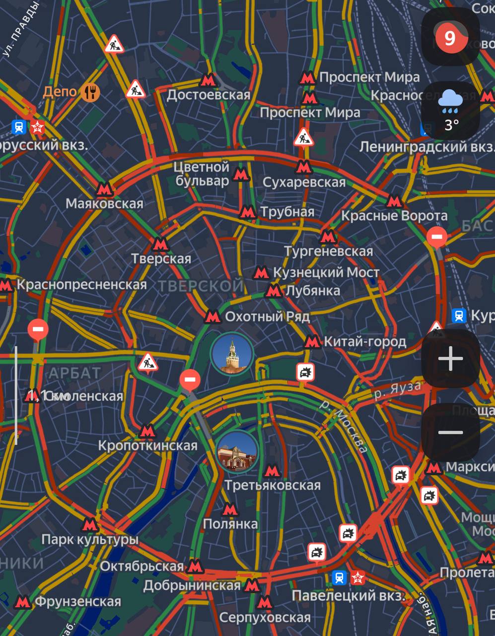 Уже 9 баллов Москва стоит Движение закрыли на улице Покровка и участке Садового Подписаться Прислать новость