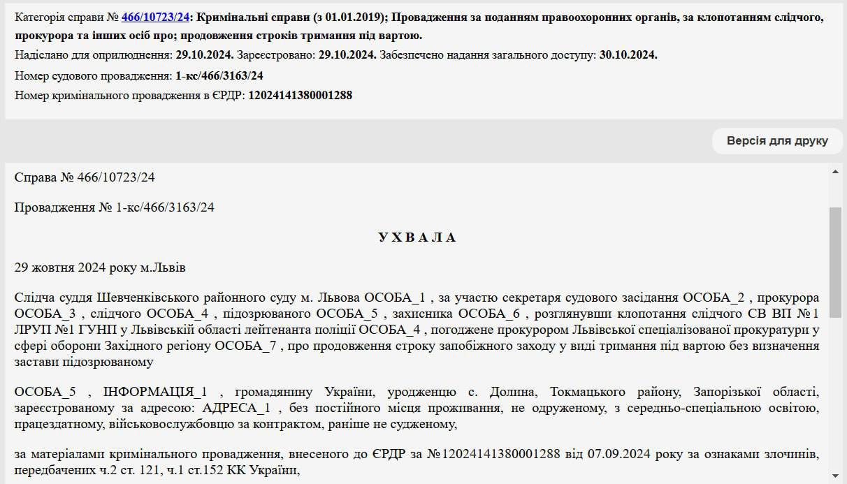 Во Львове пьяный украинский военный сильно избил и изнасиловал знакомого в гостинице. Потерпевший скончался в реанимации от полученных травм.  Согласно материалам дела, обнародованным в судебном реестре, событие произошло ночью 6 сентября 2024 года в одном из отелей Львова.  Солдат проходил военную службу в ВСУ и вернулся с учений в Британии и по дороге остановился во Львове. Он просил суд не наказывать его, потому что якобы планировал вернуться в армию.