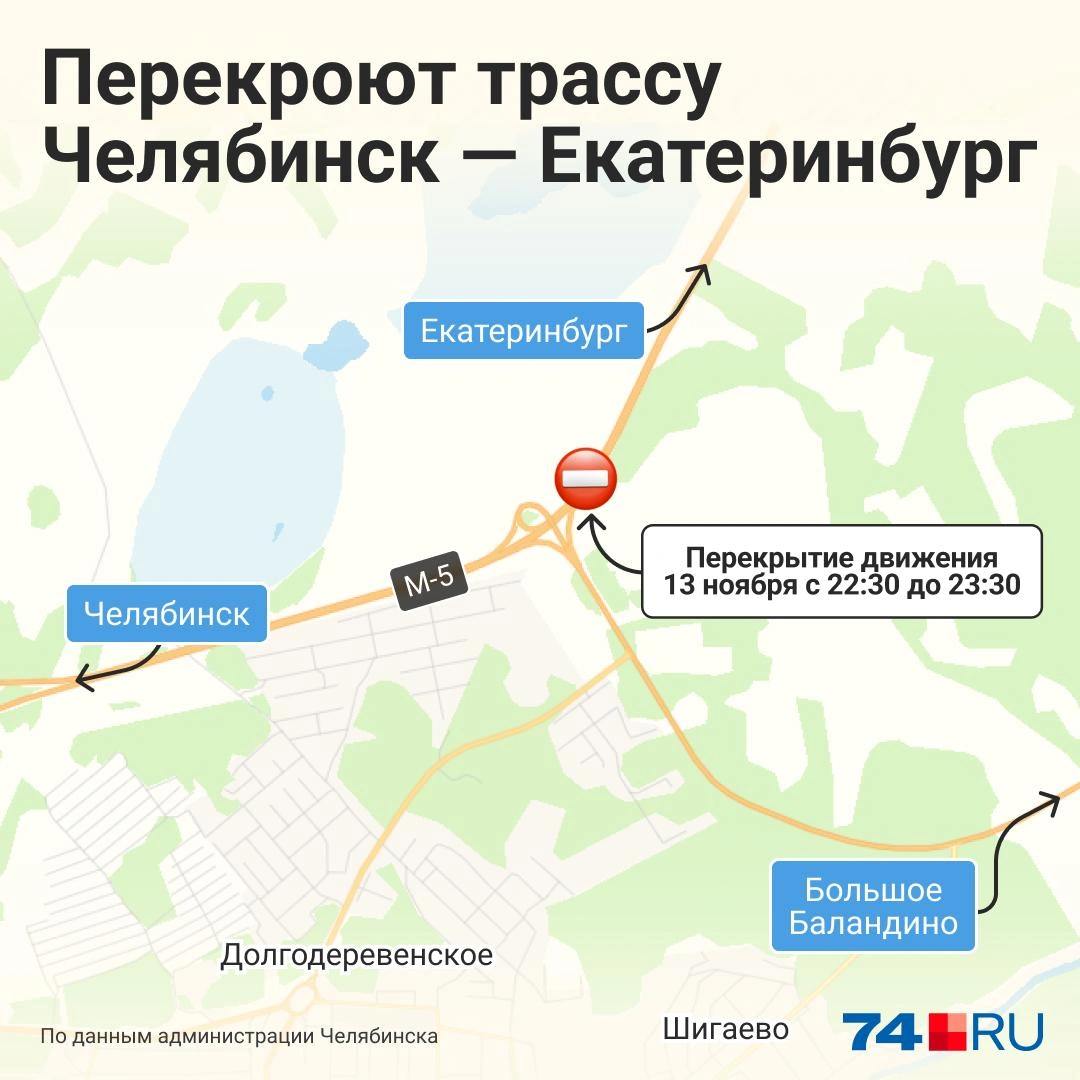 Участок трассы Челябинск-Екатеринбург временно закроют  Завтра с 22:00 до полуночи из-за установки опоры с камерами и знаками на трассе введут ограничения, организуют реверсивное движение.  А с 22:30 до 23:30 полностью перекроют движение в обоих направлениях.