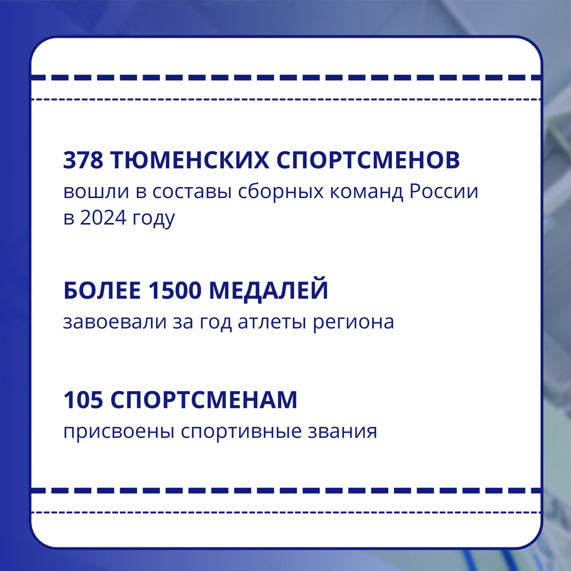  63% жителей Тюменской области систематически занимаются физической культурой и спортом Александр Моор представил отчет о деятельности правительства Тюменской области за 2024 год на заседании Тюменской областной Думы. Одной из важных тем стало развитие спортивной инфраструктуры региона. В Тюменской области за год проведено более 600 физкультурных и спортивных мероприятий, в том числе 6 международного уровня. Общее количество участников составило более 90 000 человек. Как развивается спортивная индустрия? Подробнее читайте в карточках.