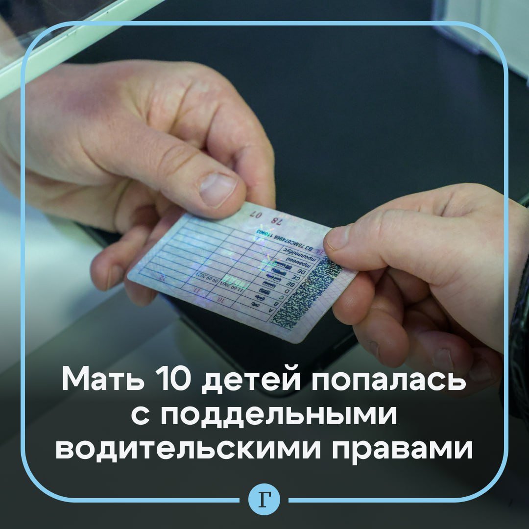 Мать 10 детей попалась с поддельными документами.  В Приморском крае многодетная мать заказала в интернете водительские права на свое имя по Почте России. Услуга стоила ей 100 тыс. руб.   Документом женщина пользовалась больше года, пока не вступила в брак и не сменила фамилию. Она обратилась в МФЦ для обновления удостоверения, где и выяснилось, что оно поддельное.  В отношении многодетной матери возбуждено уголовное дело. Михайловский районный суд признал ее виновной и назначил наказание в виде ограничения свободы сроком на пять месяцев.  Подписывайтесь на «Газету.Ru»