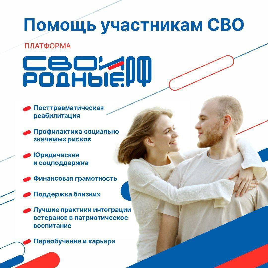 Запущена платформа СВОИРОДНЫЕ РФ для помощи участникам СВО Проект направлен на психологическую и социальную помощь участникам и ветеранам СВО а также их близким Одним из важнейших блоков платформы стали понятные и универсальные сценарии и речевые модули Родственники смогут использовать их для общения с героями СВО в том числе в кризисных ситуациях Рекомендации и конкретные примеры разработаны психологами специалистами в области посттравматического стрессового расстройства Также специалисты фонда Защитники Отечества для платформы подготовили максимально полный справочник по всем мерам поддержки включая денежные выплаты На платформе собрана база знаний по различным направлениям от психологической помощи до финансовой грамотности В команду проекта вошли доктора медицинских наук психологи и психиатры эксперты по карьере социальной страховой и юридической поддержке ЗащитникиОтечества РеспубликаИнгушетия