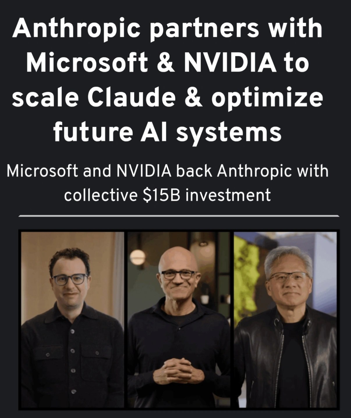 Nvidia проворачивает очередную схему разгона экономики Компания объявила о новом стратегическом партнёрстве с Anthropic и Microsoft Смотрите сами Anthropic закупит вычислительные мощности Microsoft Azure на 30 миллиардов Nvidia инвестирует 10 миллиардов в Anthropic Microsoft добавит свои 5 миллиардов в компанию Nvidia и Anthropic будут совместно работать над проектированием и инженерией Планируется глубокое технологическое партнёрство между Nvidia и Anthropic Чит код на деньги в реальной жизни