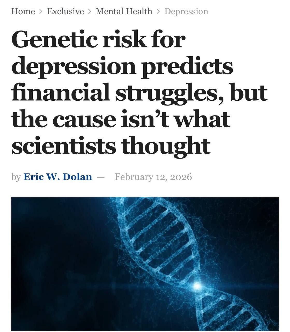 Бедность может передаваться по наследству Учёные обнаружили связь между генетической предрасположенностью к депрессии и финансовыми трудностями Люди с более высоким генетическим риском депрессии чаще имеют более низкий уровень образования меньше активов и больше долгов Анализ данных почти 15 тысяч человек показал что генетическая склонность может косвенно влиять на доход и образование через депрессивные симптомы bankoffo