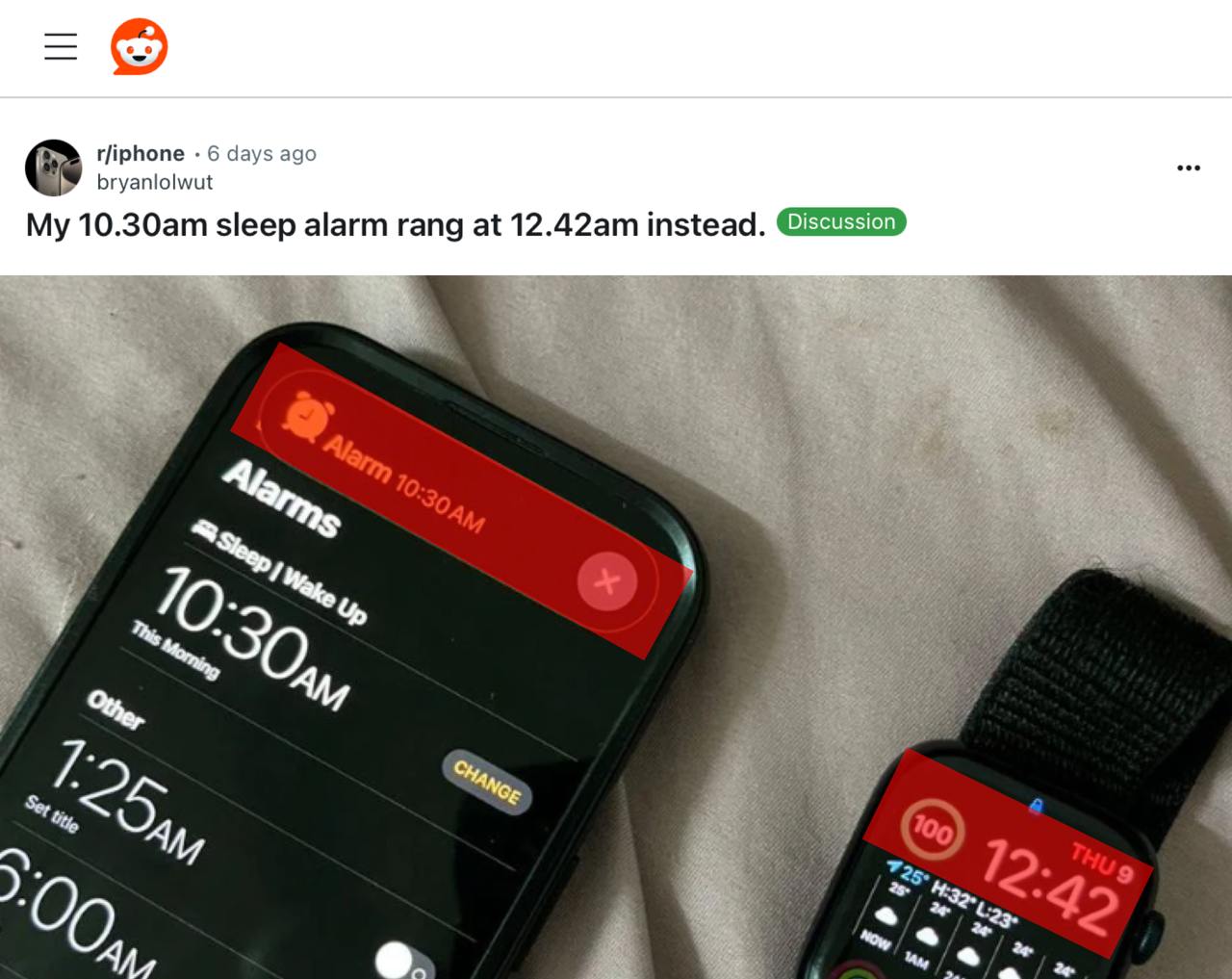 Будильник iPhone опять срабатывает бесшумно или с большим опозданием — на Reddit поделились фото, как будильник на 10:30 прозвенел только в 12:42. Apple знает о проблеме год, но даже новая iOS не помогла.   Временное решение: отключите «Attention Aware Functions». Или вечное — купите механический будильник.   извините, мой iPhone проспал