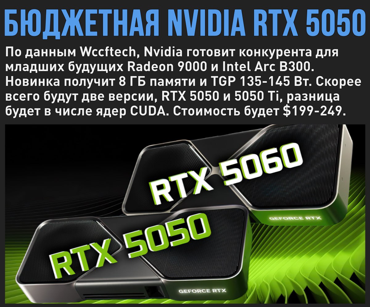 Nvidia готовит народные RTX 5050 и 5050 Ti. Обещают 8 ГБ памяти как в RTX 3050  Мой Компьютер