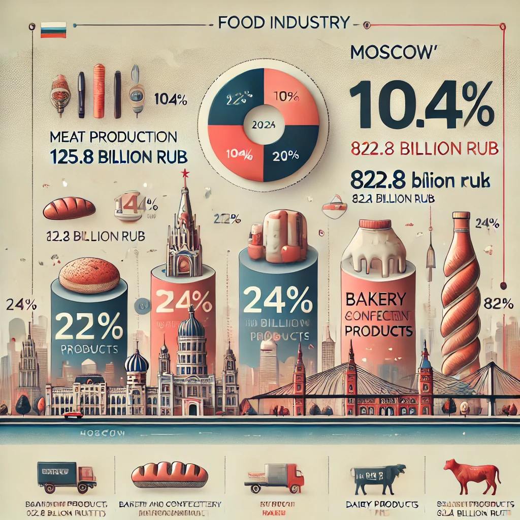 Оборот предприятий пищевой промышленности Москвы за январь–сентябрь 2024 года превысил 582 млрд рублей, что на 10,4% больше, чем за аналогичный период прошлого года. Об этом сообщила заммэра Москвы и руководитель департамента экономической политики Мария Багреева.  По ее словам, мясокомбинаты внесли значительный вклад в этот результат, обеспечив 125,8 млрд рублей  22% от общего оборота . Производители хлебобулочных и кондитерских изделий заработали 82,8 млрд рублей, а молочная отрасль – 82,4 млрд рублей.  Пищевая промышленность составляет 11,2% оборота обрабатывающих производств Москвы  без учета нефтегазового сектора  и 6,1% от общероссийского оборота в данной сфере. Особенно выделились производители масложировой продукции, чей оборот вырос на 78% до 0,9 млрд рублей.    Что по страхованию?    Подпишись