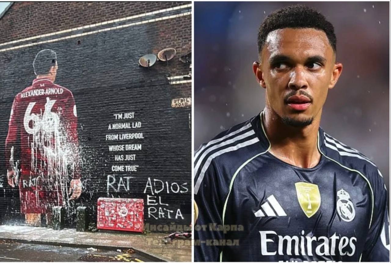 Прощай крыса фанаты Ливерпуля испортили граффити с изображением Александера Арнольда накануне игры с Реалом Вандалы облили мурал краской оставили послание на испанском и перефразировали цитату на рисунке Простой парень из Ливерпуля чья мечта сбылась стал крысой Летом воспитанник Ливерпуля бесплатно перешел в Реал чем рассердил мерсисайдцев они сжигали его футболки и требовали убрать все упоминания Трента из клубного музея Самые разъяренные из болельщиков видимо решили передать весточку предателю испортив его мурал Вероятно сегодня Трент будет наблюдать за игрой со скамейки запасных так как только недавно восстановился от травмы на победу Реала дают 2 61 на Ливерпуль 2 48 Все новички с промокодом KARP получат до 15 тысяч фрибетов от Fonbet Вперед Немедля подписывайся на Карпа в Max