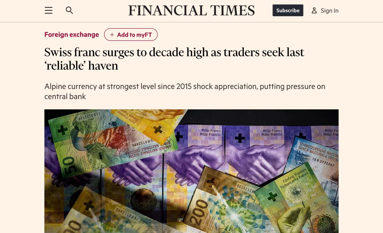 Швейцарский франк взлетел до максимума за последние 10 лет из за падения доверия к доллару Швейцарская валюта укрепилась по отношению к доллару США до максимума с 2015 года В этом году франк уже прибавил 3 и достиг 0 77 швейцарских франка за доллар т к политические риски со стороны США заставляют инвесторов искать альтернативы американской валюте Доллар США при этом в среду опустился до четырехлетнего минимума по отношению к корзине основных мировых валют Эксперты отмечают что кризис доверия к доллару связан с непоследовательной политикой администрации Трампа FT finlock