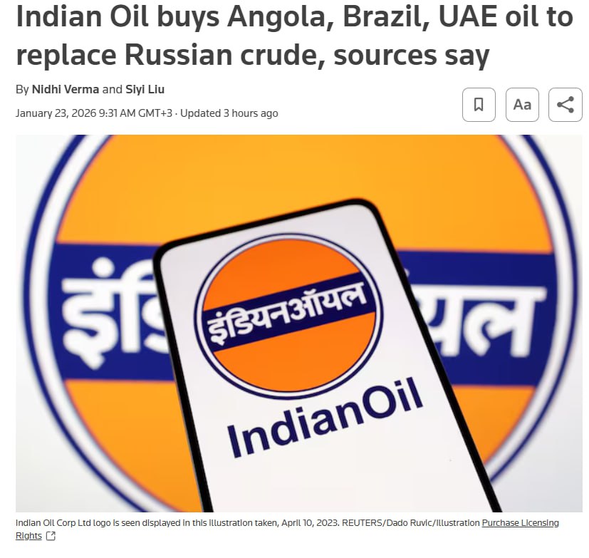 Индийская нефтяная компания Indian Oil приобретает нефть в Анголе Бразилии и ОАЭ взамен российского сырья Indian Oil Corp крупнейший нефтепереработчик Индии заключает контракты на импорт нефти из стран Африки и Латинской Америки Решение обусловлено снижением поставок из России после спецоперации investing investing