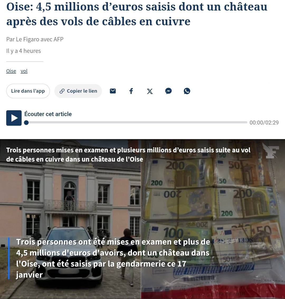 Во Франции изъяли усадьбу и активы на 4 5 млн у воров медного кабеля Le Figaro Преступная группа под прикрытием фирмы субподрядчика украла 189 тонн кабеля в регионе Иль де Франс Арестованы двое руководителей и их финансист изъяты активы на 4 5 млн включая усадьбу в Оазе geonrgru YouTube sponsr ru