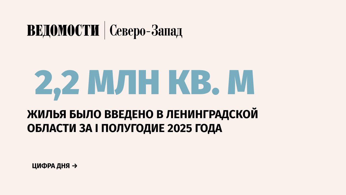 В Ленинградской области за январь-июнь 2025 г. ввели 2,2 млн кв. м жилья, что на 2% больше, чем за аналогичный период 2024 г. 2,18 млн кв. м . Темпы ввода жилья в I полугодии остались на уровне прошлого года в 2024 г. прирост по сравнению с 2023 г. составил 3% , следует из данных комитета по строительству региона. В I полугодии в области ввели в эксплуатацию многоквартирные дома общей площадью 220 000 кв. м и 2 млн кв. м ИЖС. Годом ранее, в январе-июне 2024 г., в регионе ввели в эксплуатацию 434 000 кв. м многоквартирных домов, площадь введенного ИЖС составила 1,7 млн кв. м. Лидерами по числу введенного жилья в I полугодии 2025 г. стали Всеволожский район, где ввели 717 000 кв. м и Ломоносовский район с 412 000 кв. м. Замкнул тройку Гатчинский район с вводом 232 000 кв. м жилья. Подпишитесь на «Ведомости Северо-Запад»