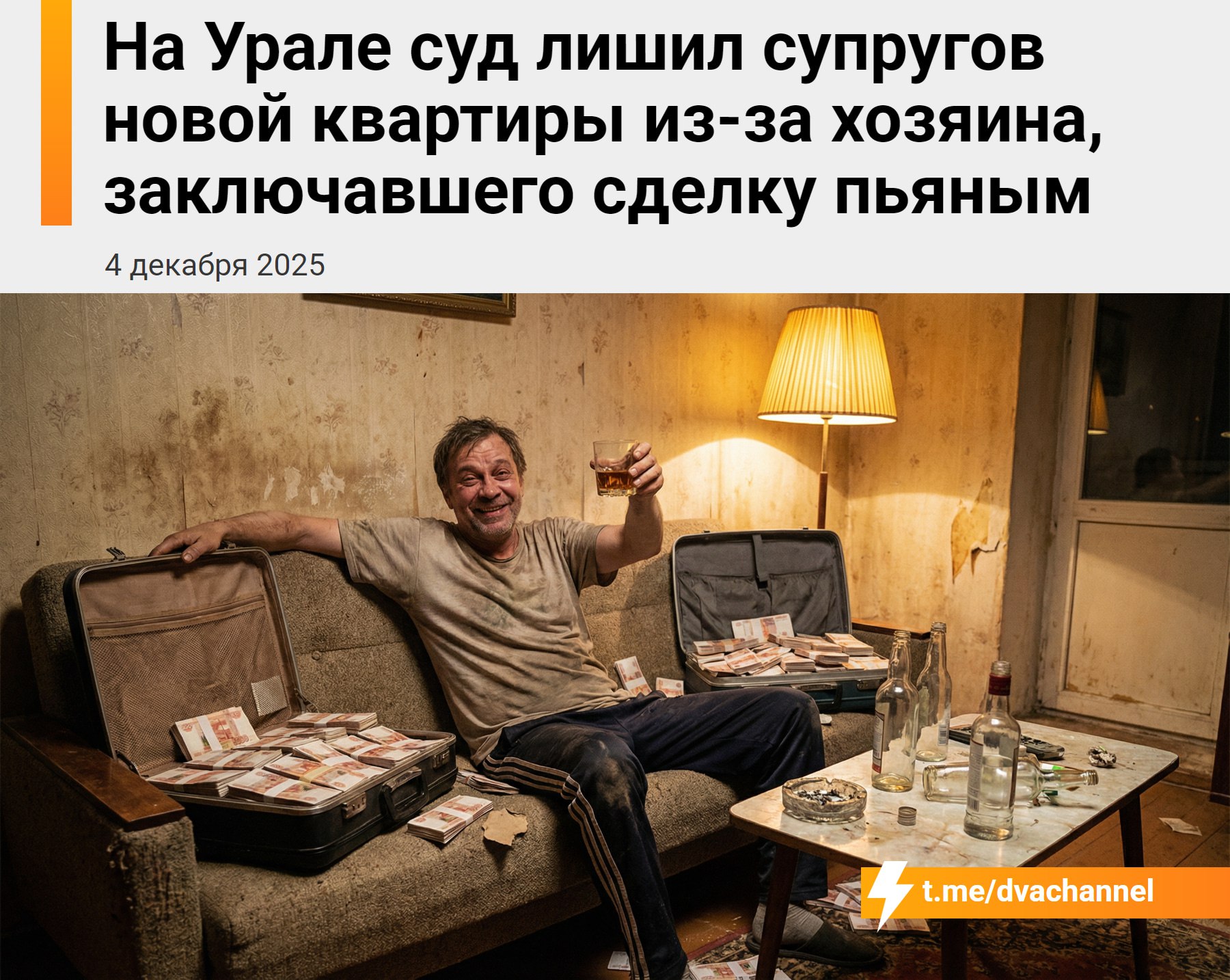 Воздуха набрали В Екатеринбурге семейную пару лишили квартиры по усовершенствованной схеме Долиной суд решил что прежний хозяин продал её под влиянием запоя В декабре 2023 года Альберт и Алёна через риэлтора купили жильё проверили бумаги оплатили через банк сделали ремонт и сдали квартиру Потом бывший владелец Владимир заявил что с 19 лет пьёт после смерти матери ушёл в запой не помнит как продал наследство и что на него надавил собутыльник Медэкспертиза признала у него конечную стадию алкоголизма суд расторг сделку вернул квартиру алкашу а супруги остались без жилья и денег кто им что вернёт непонятно