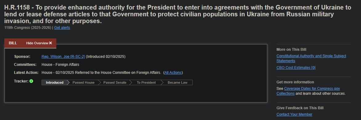 На сайте конгресса США опубликован проект закона о ленд-лизе для Украины, предложенный республиканцем Уилсоном