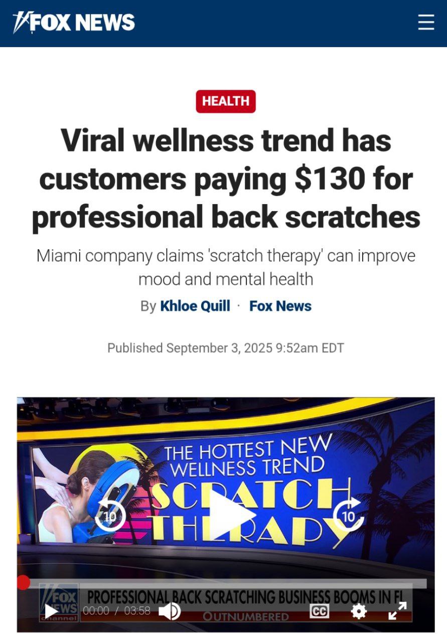 Платное чесание спины выходит в тренды wellness индустрии В США уже работают студии предлагающие чесательную терапию для расслабления и поднятия настроения Сеанс длительностью час обходится примерно в 130 около 11 тысяч рублей Клиентам обещают лёгкость и радость а TikTok сделал услугу вирусной Некоторые компании позиционируют себя как профессиональных чесателей и даже предлагают парные сеансы bankoffo