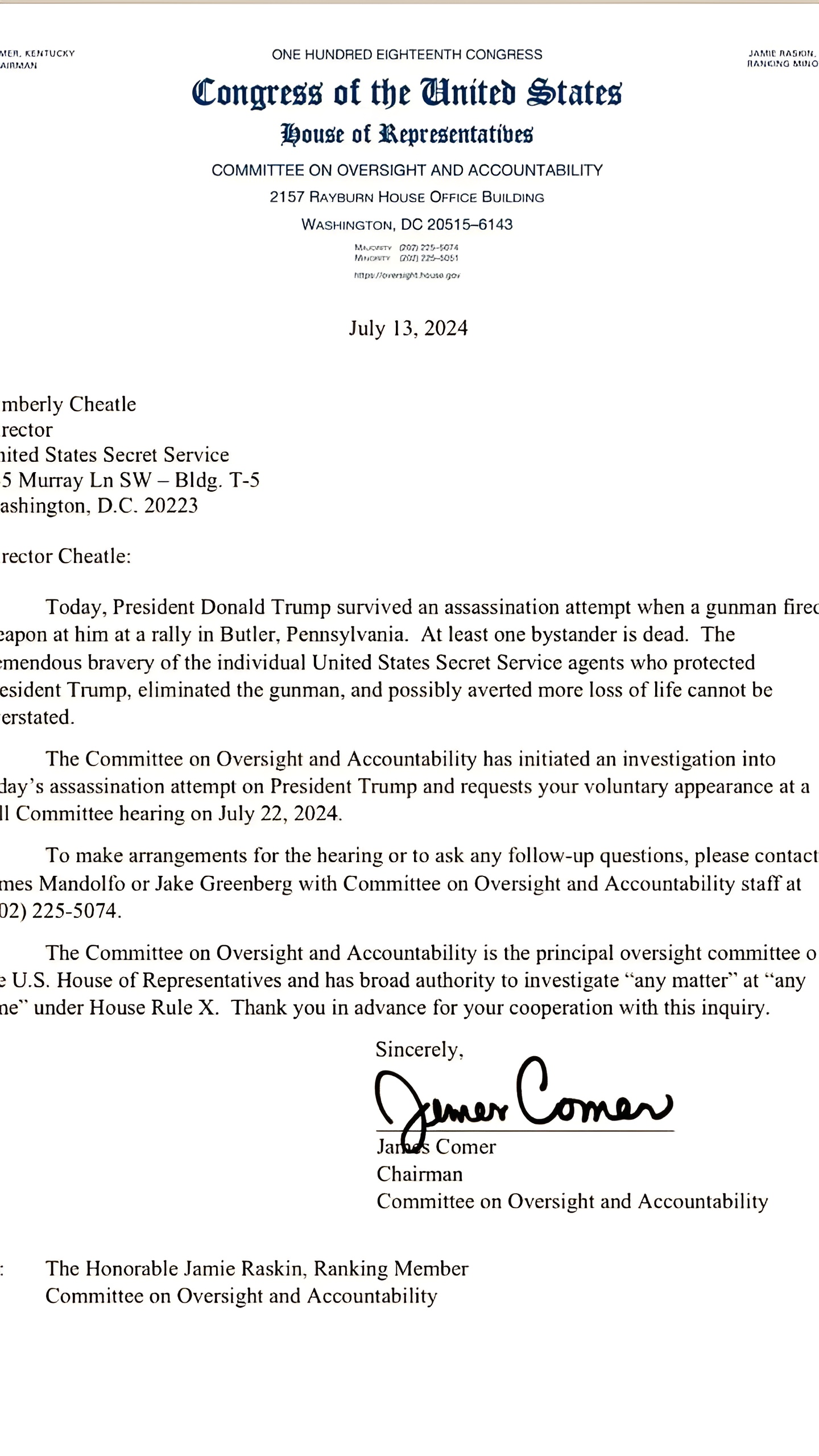 Слушания по покушению на Трампа: директор Секретной службы даст показания