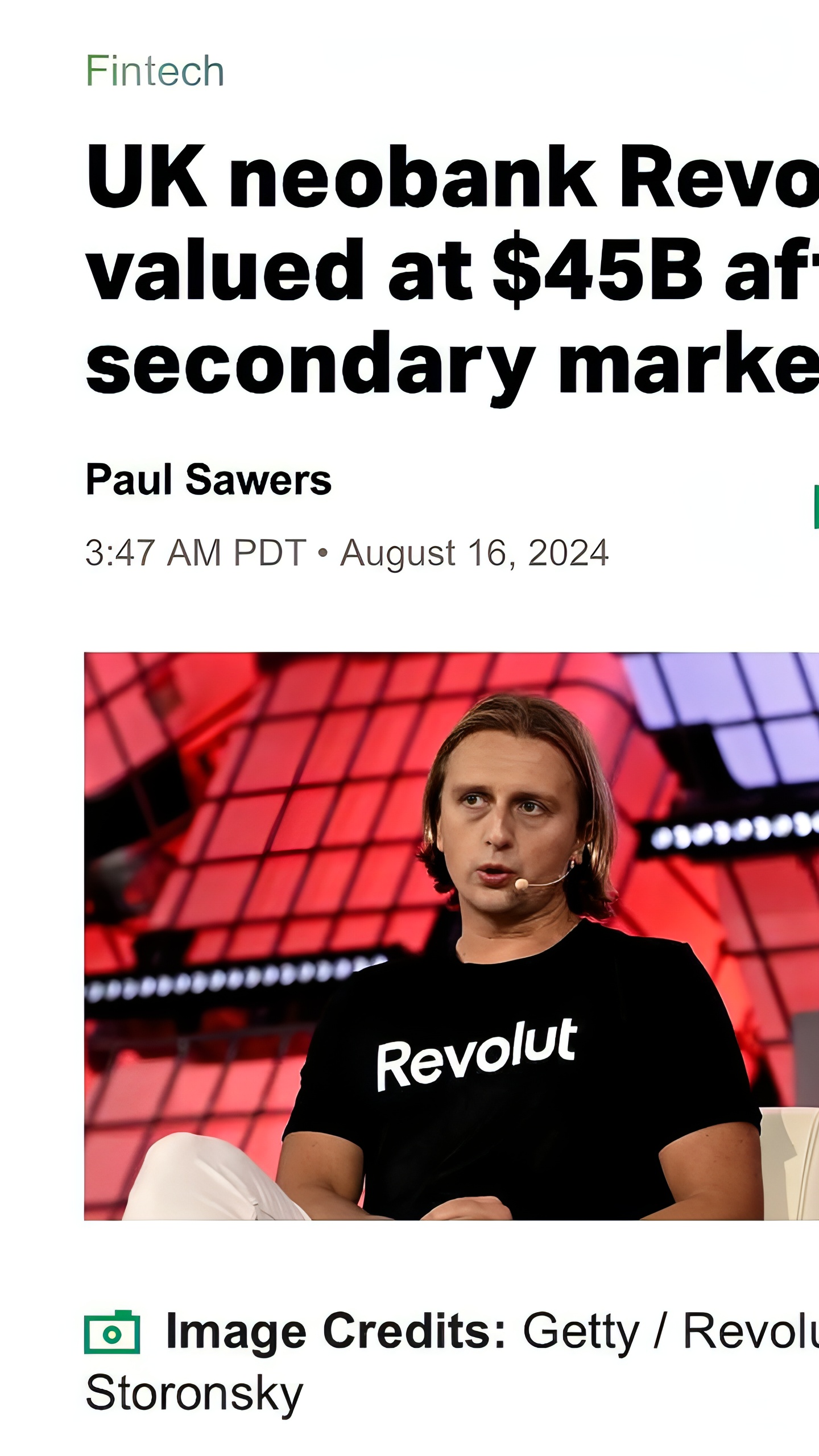 Revolut достигает оценки в $45 млрд после продажи акций сотрудниками