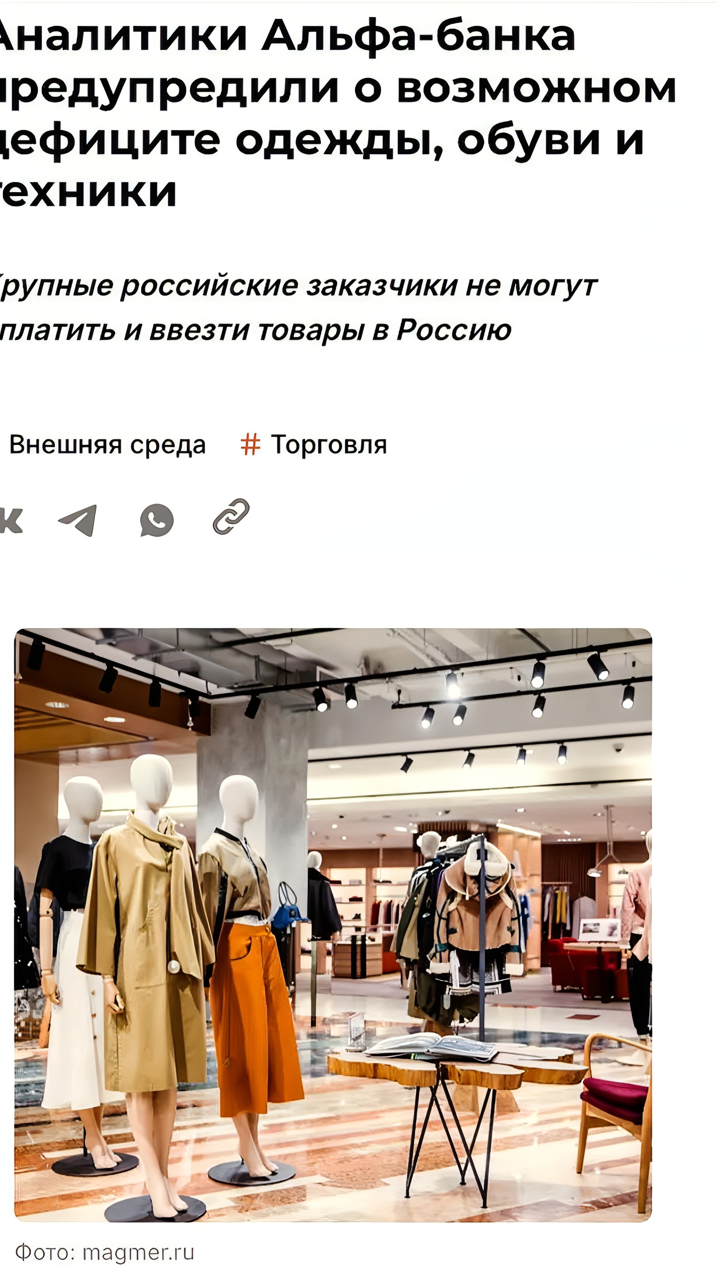 Аналитики предупреждают о возможном дефиците одежды и техники в России из-за сокращения импорта