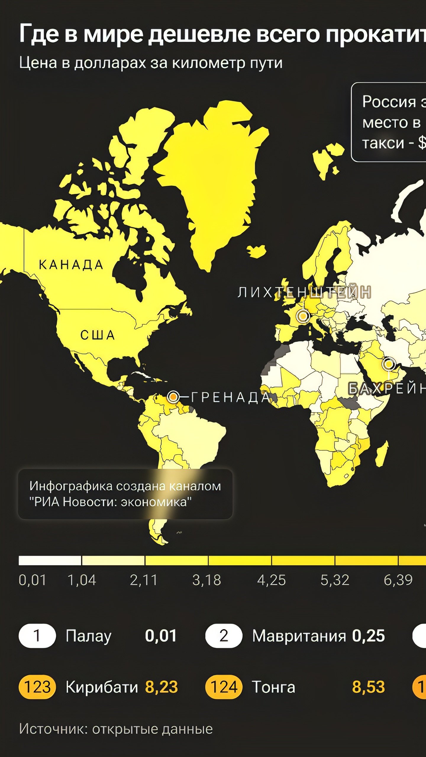 Россия занимает 15-е место в мире по дешевизне такси