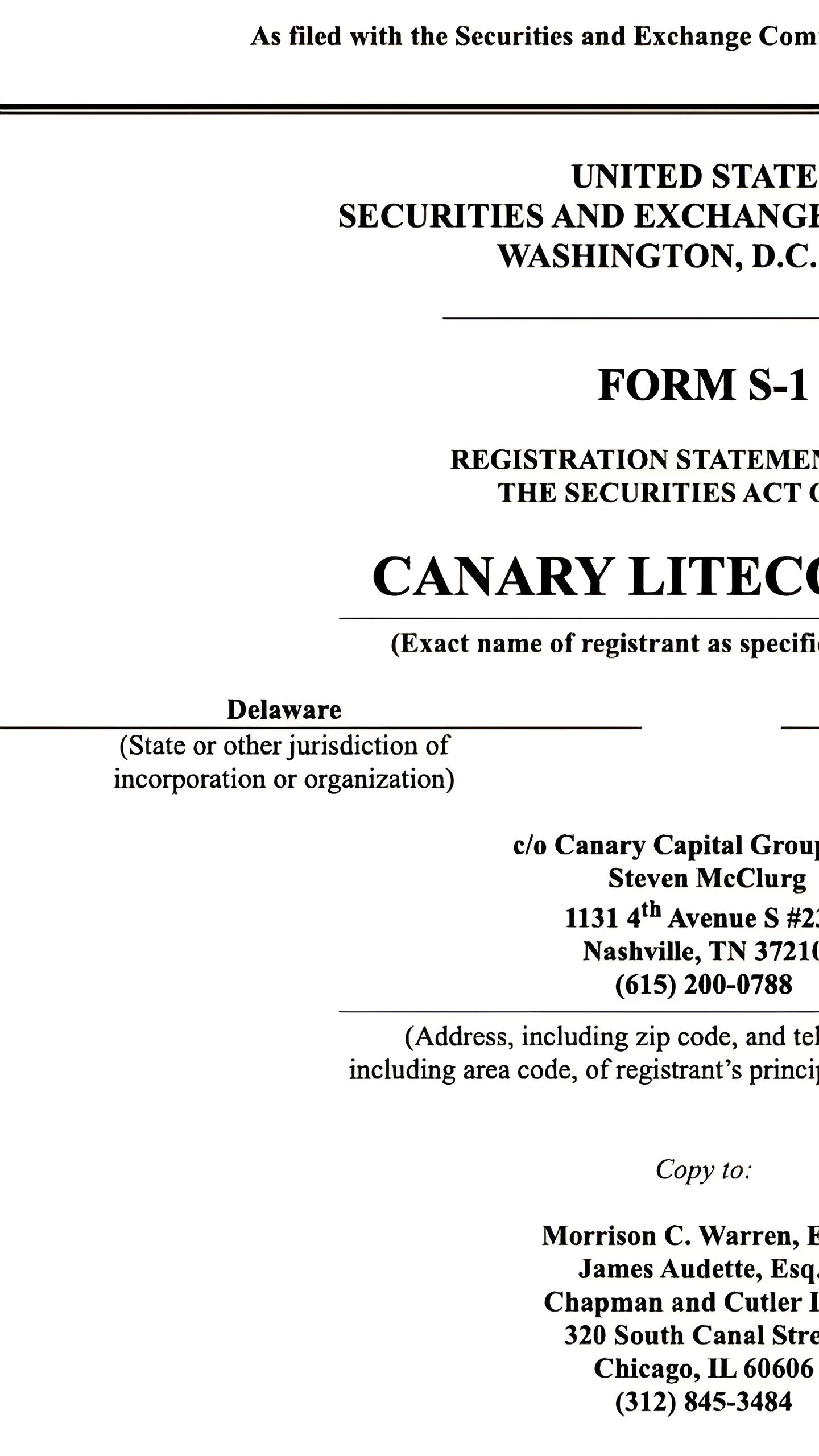 Canary подает заявку на запуск спотового ETF на Litecoin