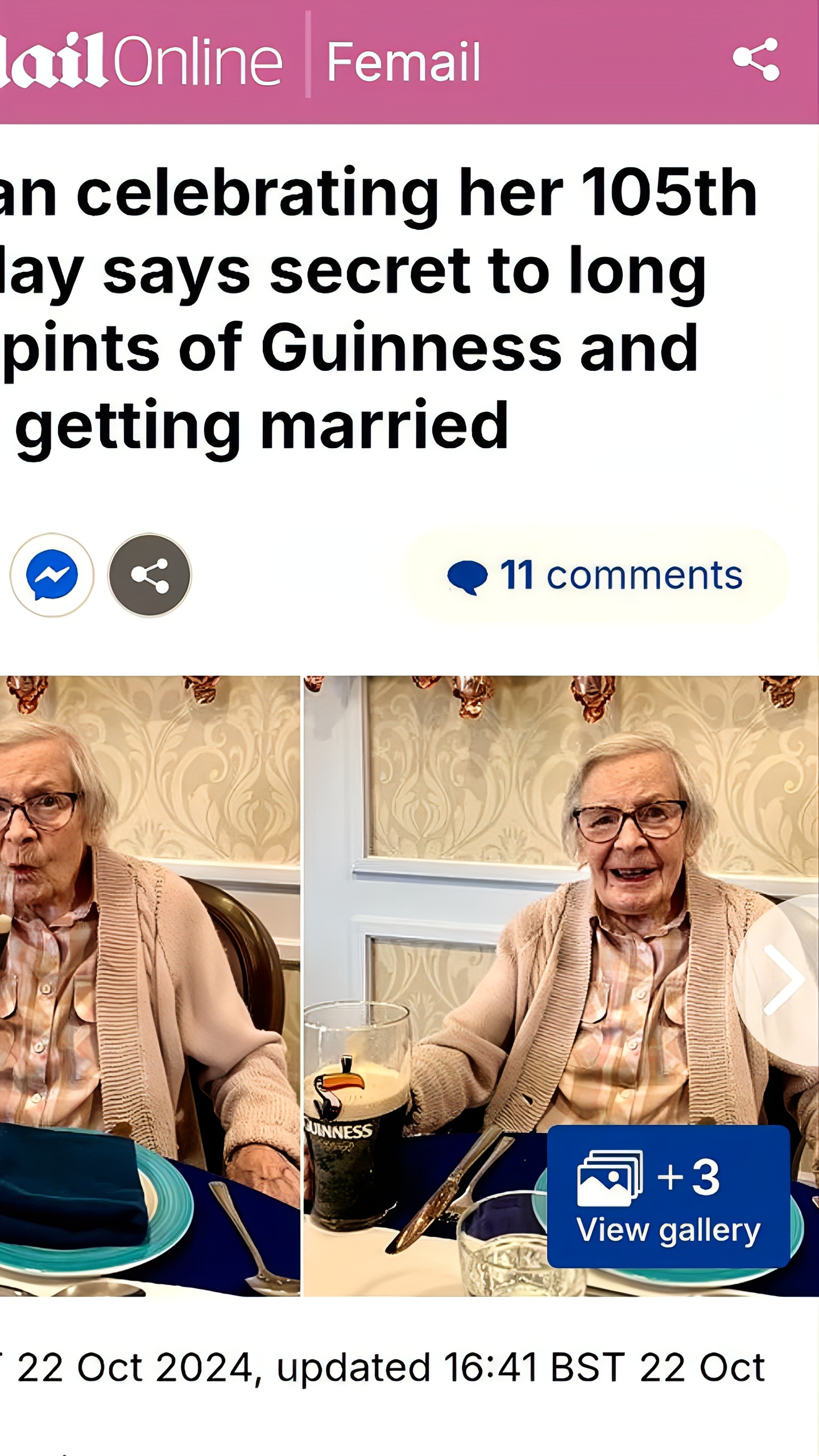 105-летняя Кэтлин Хеннингс делится секретом долголетия: Guinness и отсутствие замужества