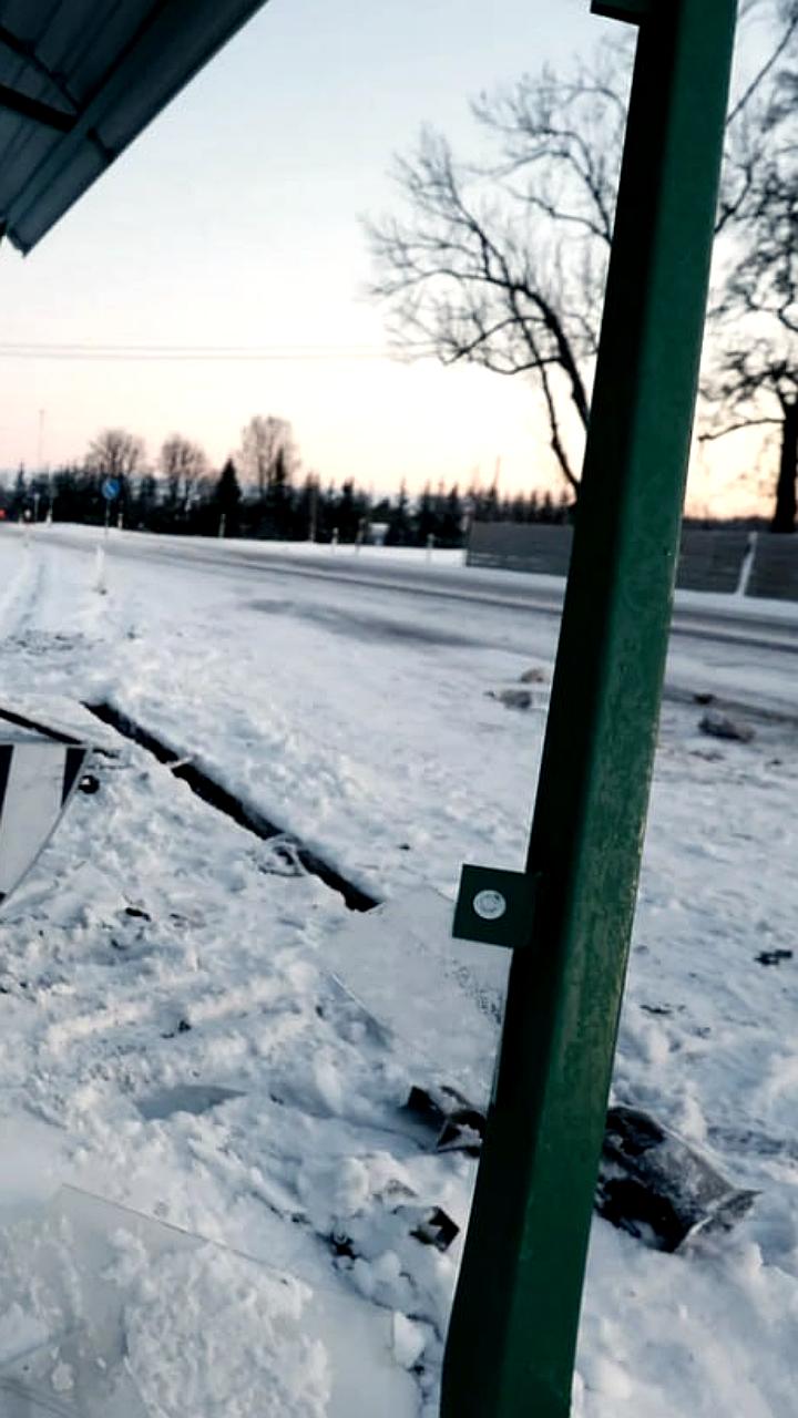 В Эстонии автомобиль протаранил автобусную остановку из-за скользкой дороги