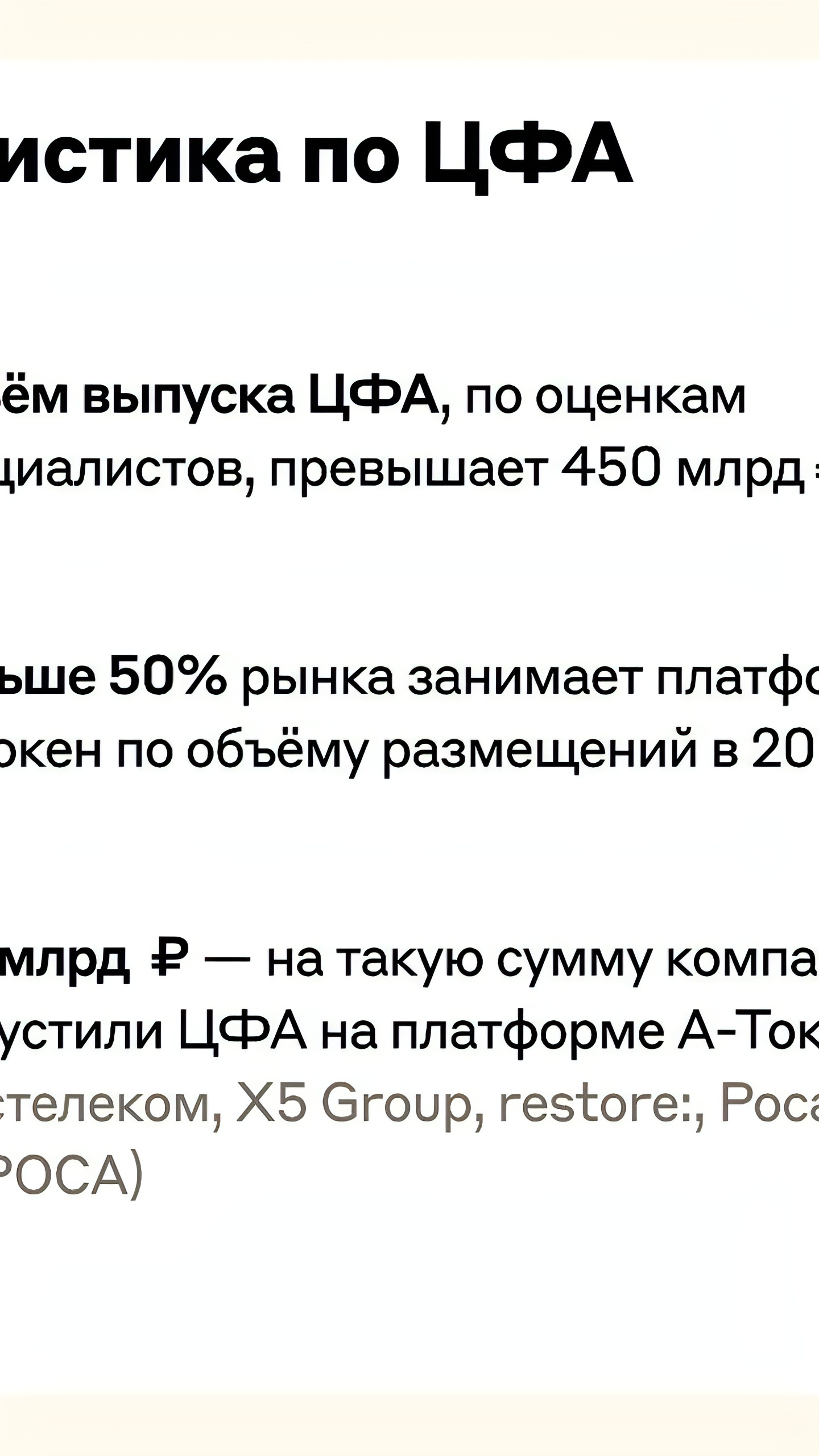 Российские компании привлекают 231 млрд рублей через ЦФА на платформе А-Токен