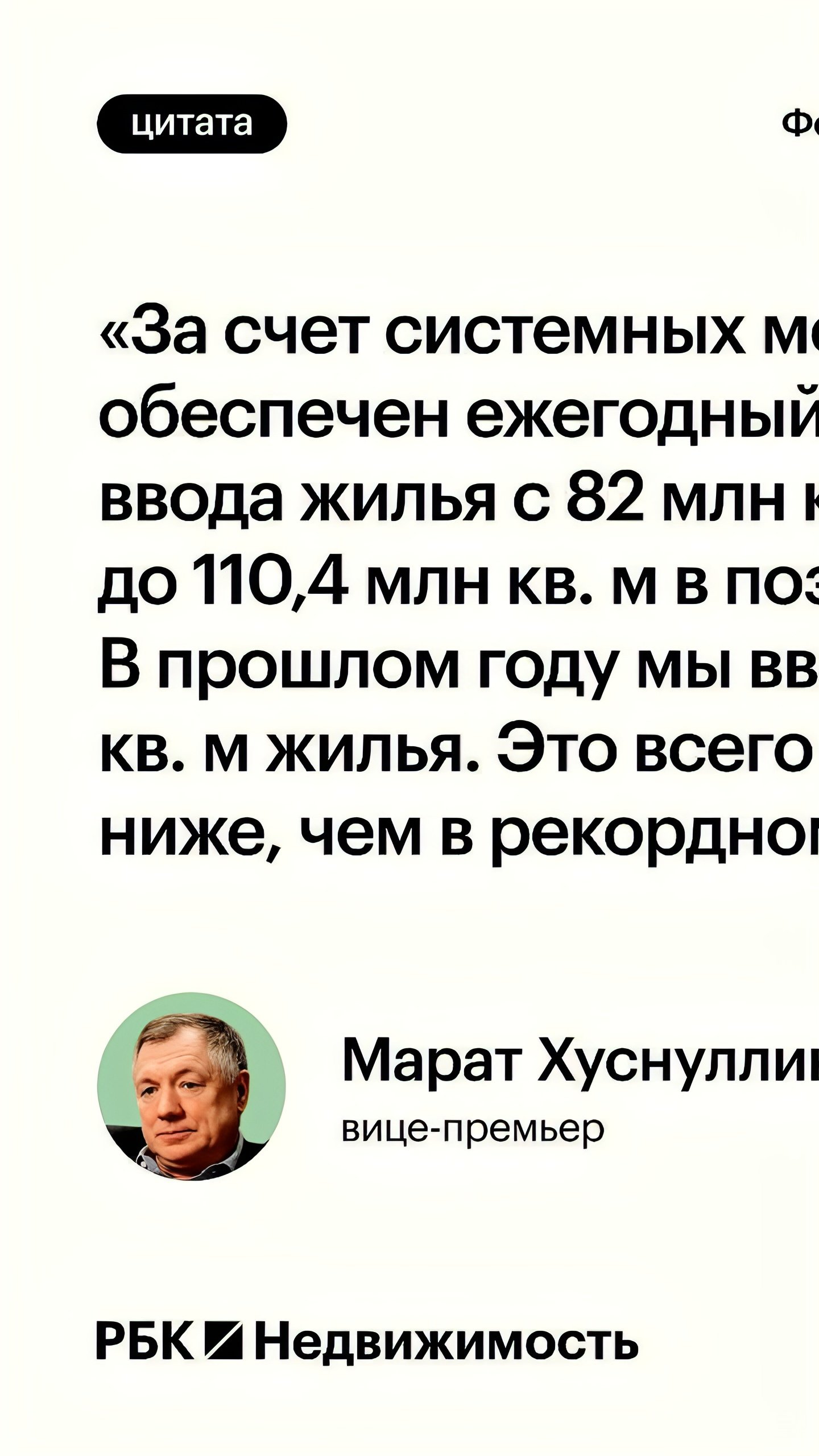 Вице-премьер Хуснуллин сообщил о введении 107,4 млн м² жилья в 2024 году