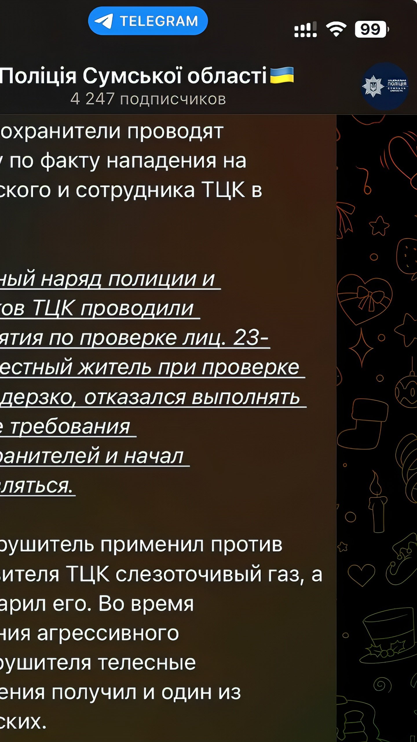 В Шостке 23-летний молодой человек задержан за нападение на сотрудников ТЦК и полиции