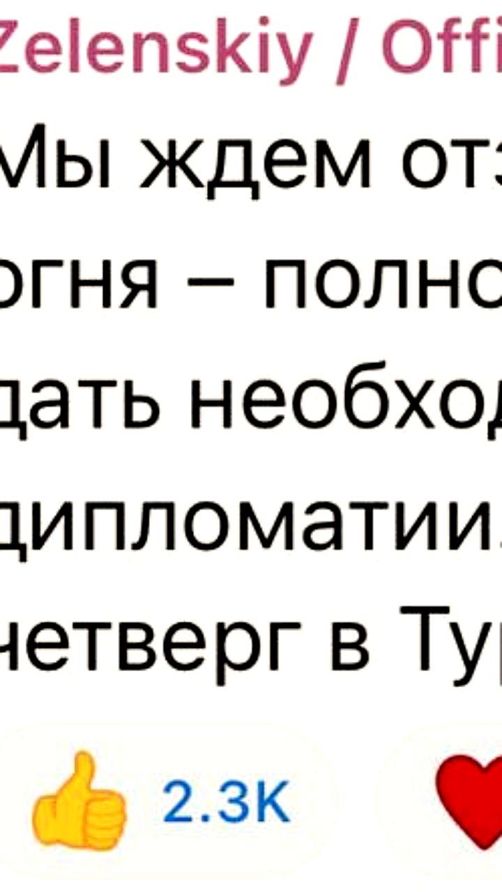 Зеленский ожидает Путина в Турции в четверг