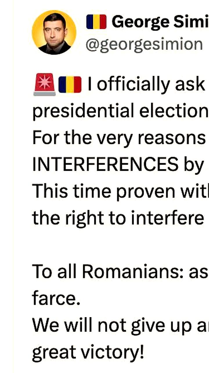 Симион оспаривает результаты выборов в Румынии из-за внешнего вмешательства