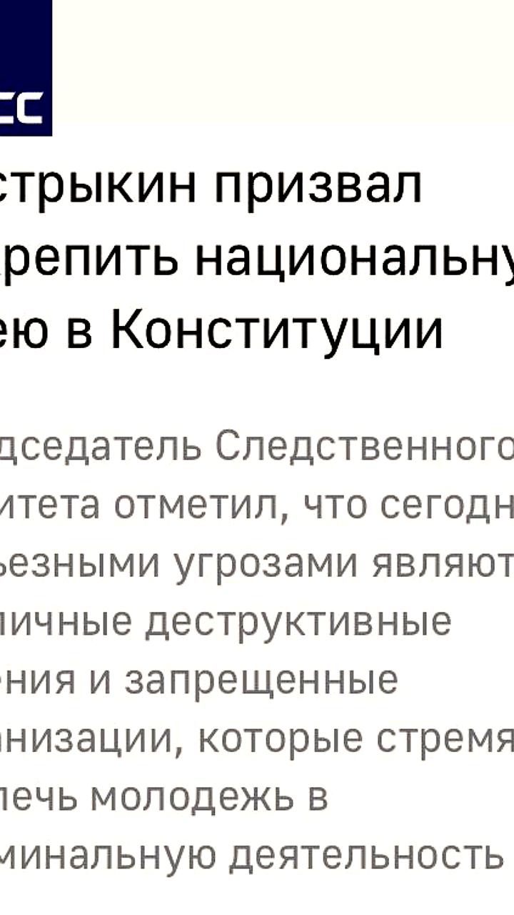 Александр Бастрыкин предложил закрепить национальную идею в Конституции России