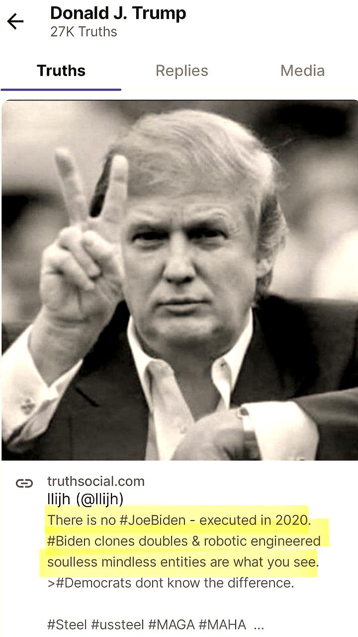 Трамп утверждает о казни Байдена и замене его клонами