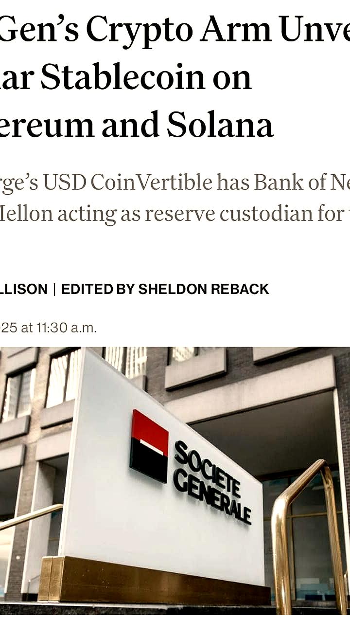 Société Générale запускает долларовый стейблкоин USDCV на Ethereum и Solana
