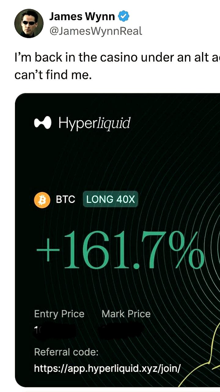 Джеймс Уинн возвращается на Hyperliquid под новым псевдонимом