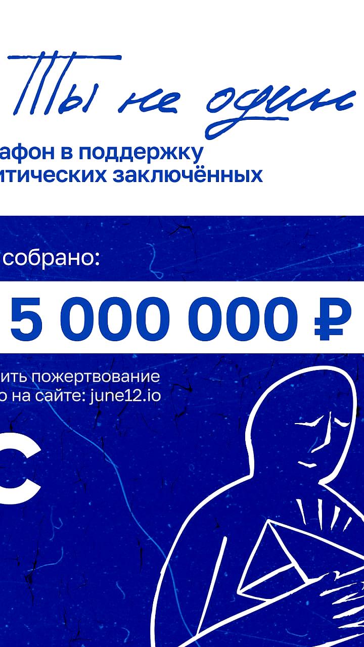 Благотворительный марафон 'Ты не один!' собрал более 12 миллионов рублей для поддержки политзаключенных