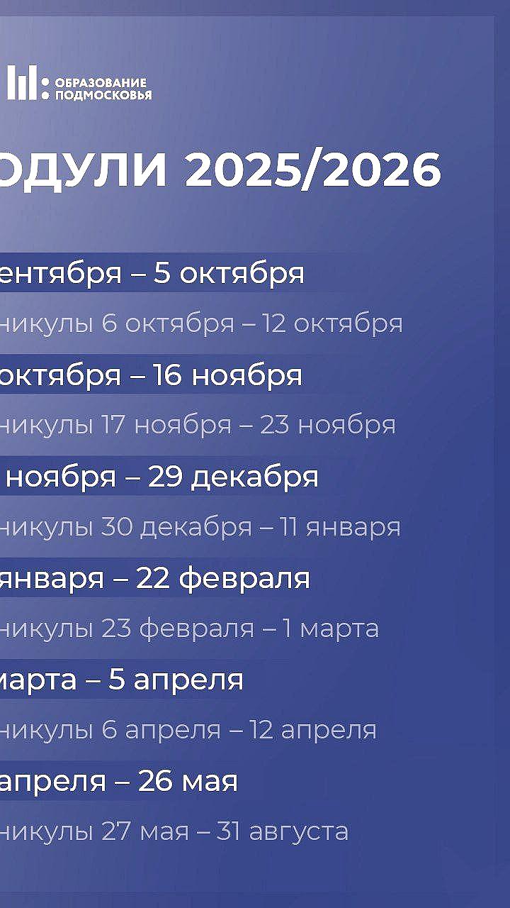 Министерство образования Подмосковья утвердило график учебных модулей и каникул
