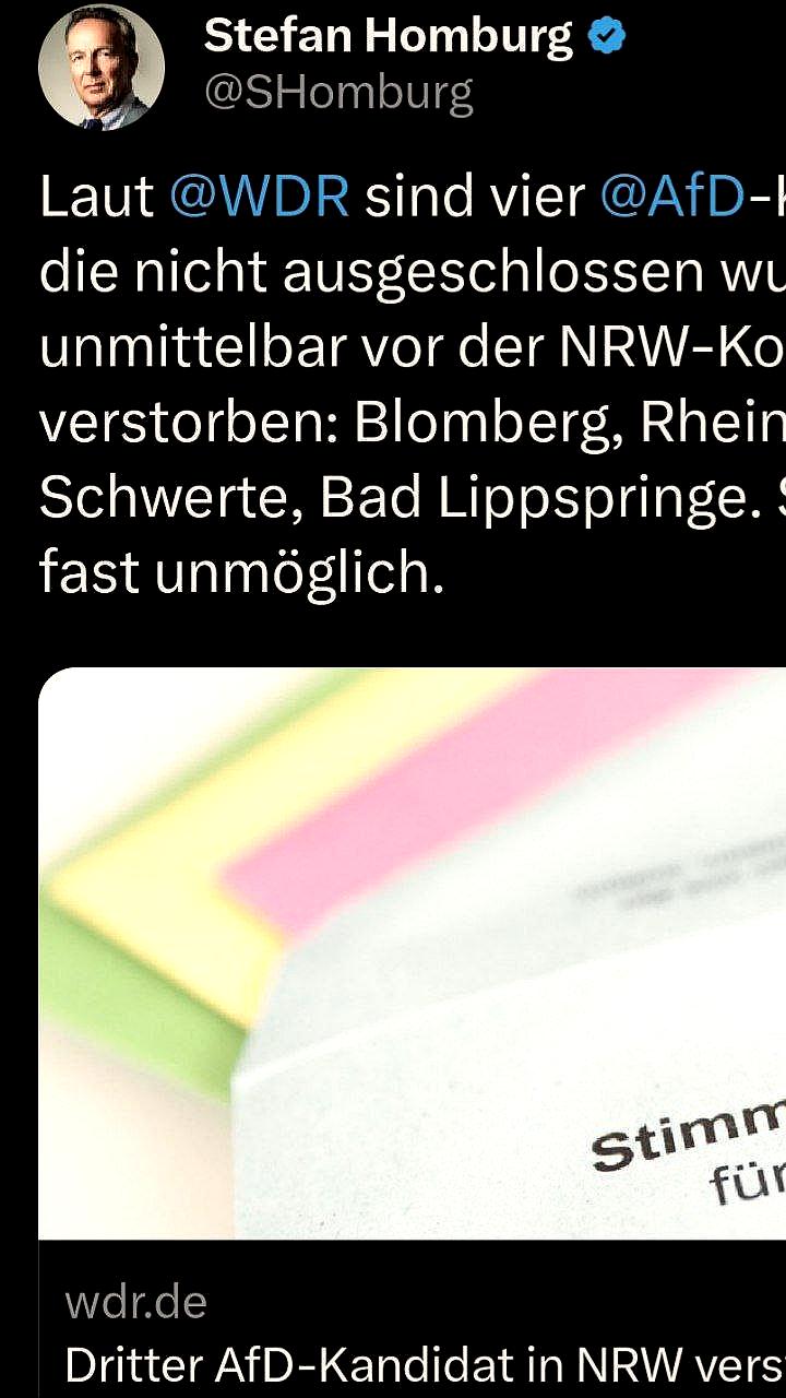 Четыре кандидата от AfD скончались перед выборами в Северном Рейне-Вестфалии