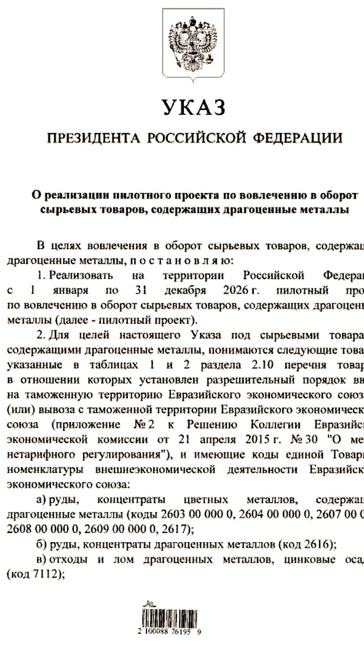 Россия планирует соблюдение ограничений ДСНВ и запуск пилотного проекта по сырьевым товарам в 2026 году