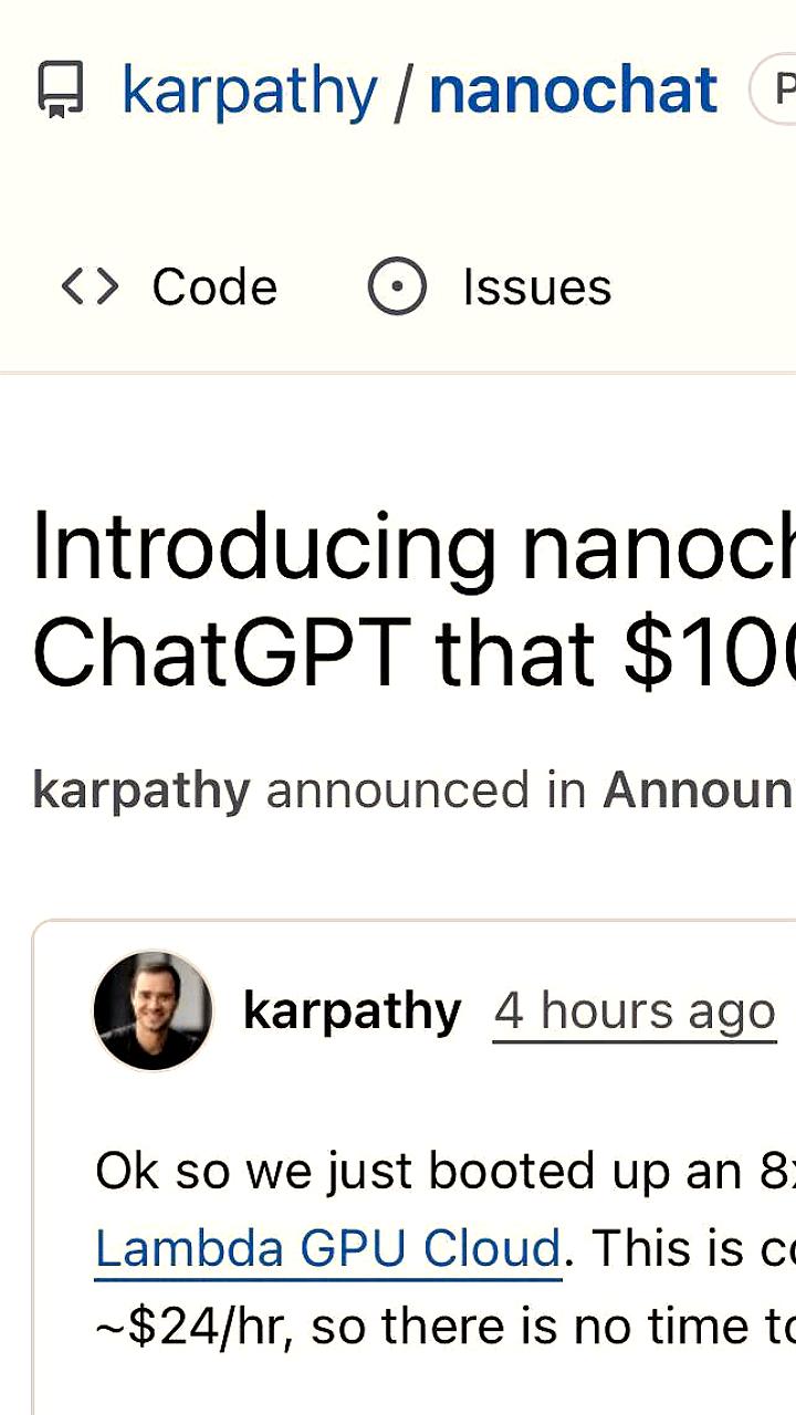 Андрей Карпаты представил nanochat: простой способ создания чат-бота за 4 часа