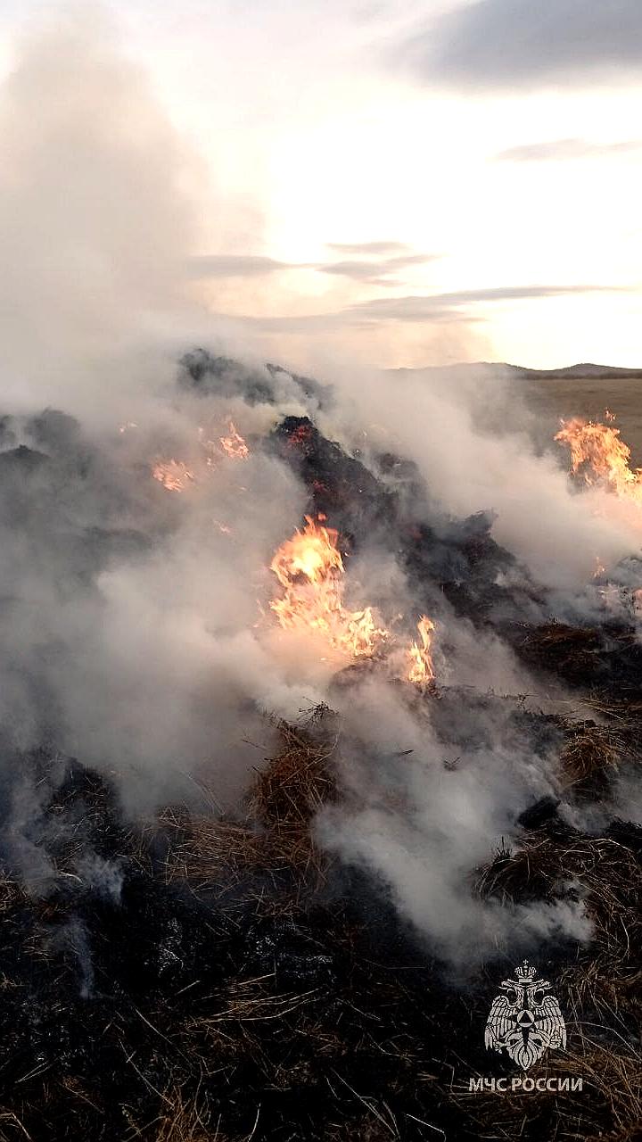 В Краснокаменске подростки подожгли 6 тонн сена, вызвав пожар