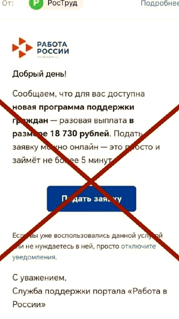 Орловский кадровый центр предупреждает о мошеннических сообщениях о выплатах